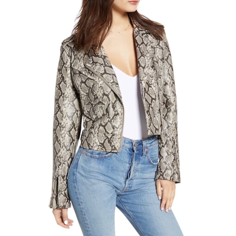 BLANKNYC Faux Leather Snakeskin Moto Jacket